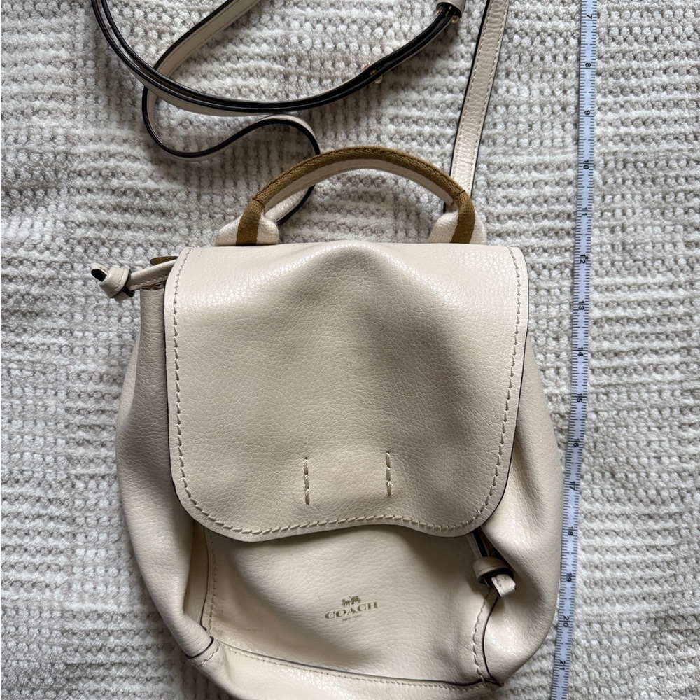 Coach Cream Leather Backpack with Flap-Over Closure